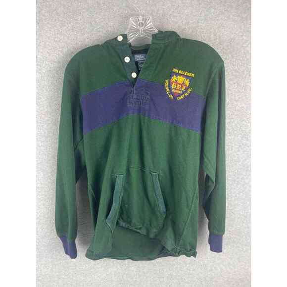 Polo Ralph Lauren Hoodie‎ Boys Size L Green Color Block Large Number Heavy - Picture 1 of 8